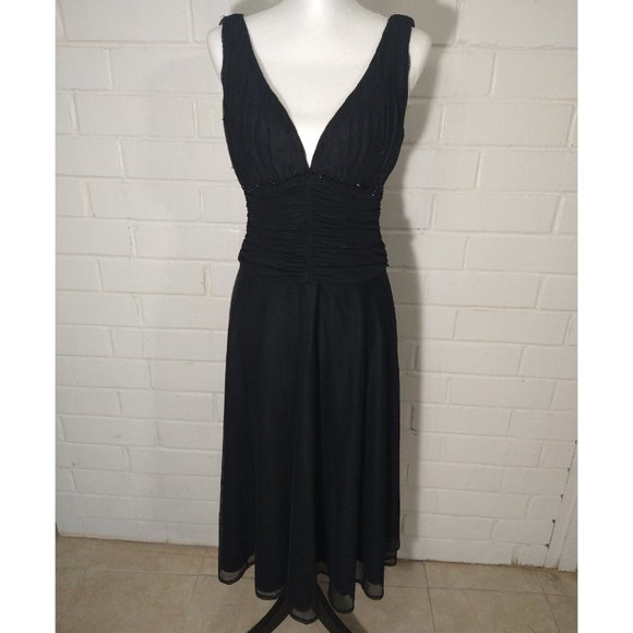 Davids Bridal Bridesmaid Formal Prom Dress Black Flare Stretch Womens Sz. 8 NWOT - Picture 1 of 11